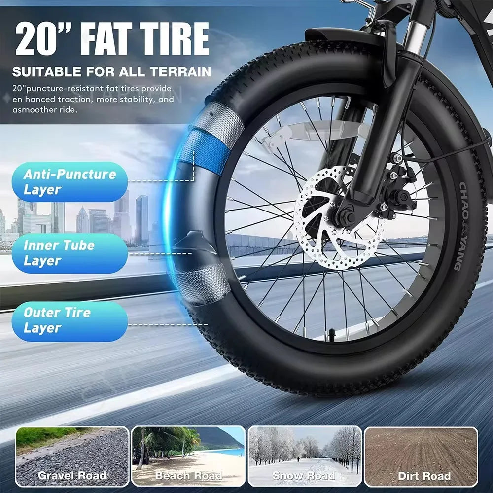 48V13AH detachable battery electric scooter, 20-inch foldable parent-child riding E-BIKE. , 1000W brushless motor electric bicyc