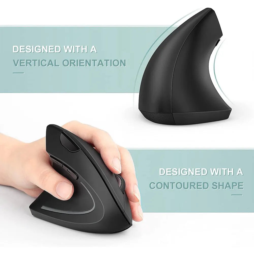 Wireless Mouse Vertical USB 2.4GHz Ergonomic 800/1200/1600 DPI 6 Mute Buttons For MacBook Tablet Laptops PC Computer Accessories