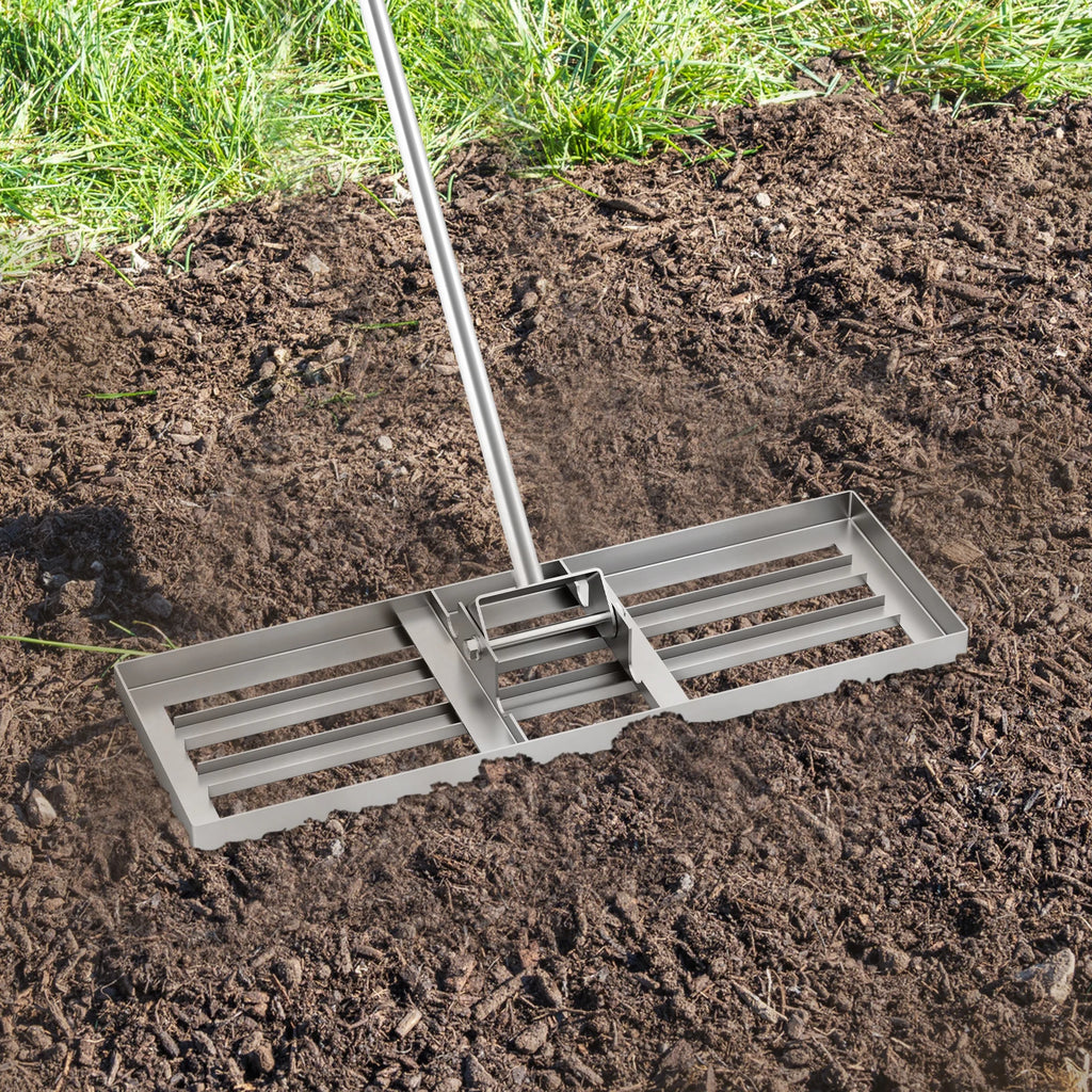 Metal Lawn Levelling Rake, Lawn Rake with Ergonomic Handle, Leveling Sand Soil, Rake Surface Leveler, Lawn Tool