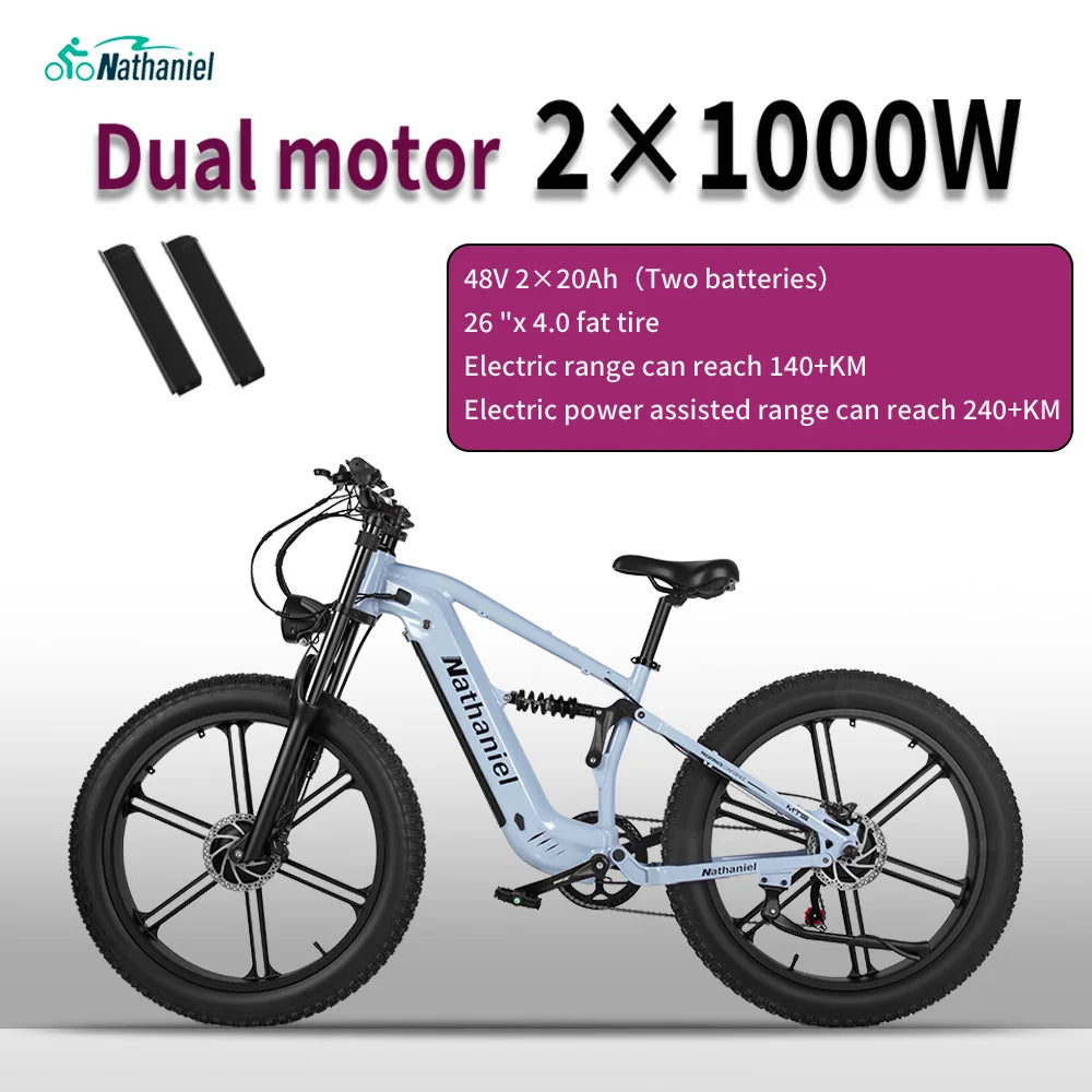 Nathaniel 2000W E-Bike SYR09 Dual Drive 26x4.0 Fat Tire 48V20AH Battery E-Mountain Bike Outdoor Sports All-Terrain Electric Bike
