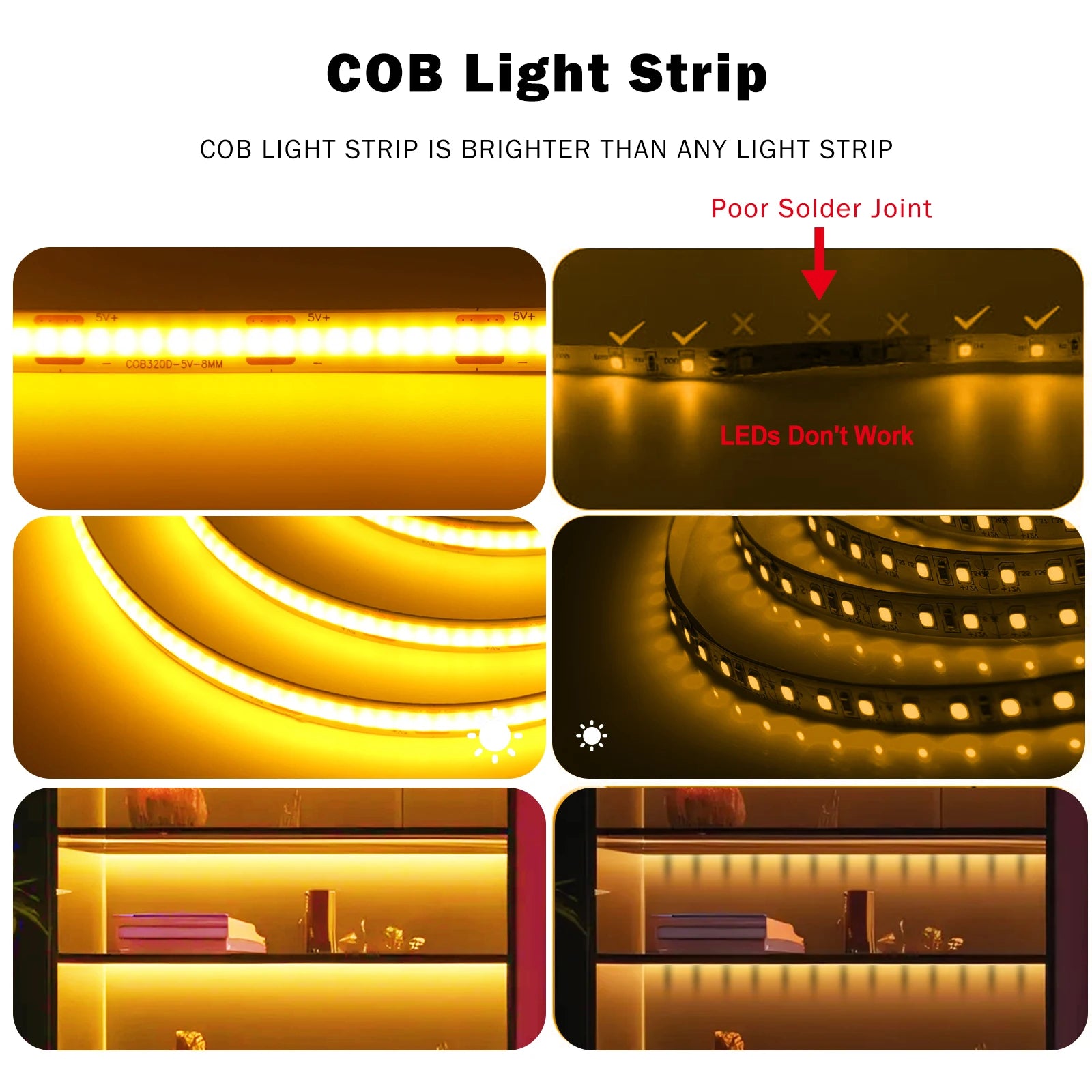 LED Light Strip USB With 3Keys Switch Dimmable DC5V COB 320Leds/m Blue/White/Red/Green Flex Adhesive Tape Night Lighting  3/5M