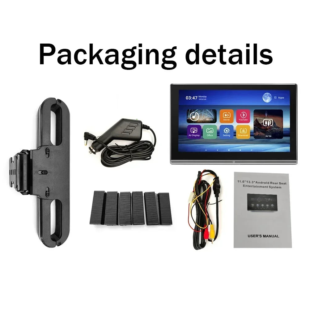13.3/14" Car Headrest Monitor Display IPS Android 12 2G+32G/4G+64G/8G+128G Touch Screen For Car Rear Seat Player Dual HDMI Music