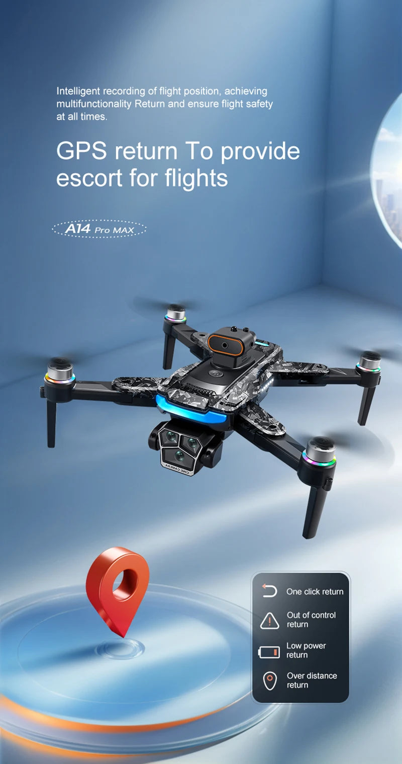 New A14ProMax 8K Drone 4.3Inch Screen Control GPS Brushless Motor Dual Camera Optical Flow Obstacle Avoidance Foldable RC UAV