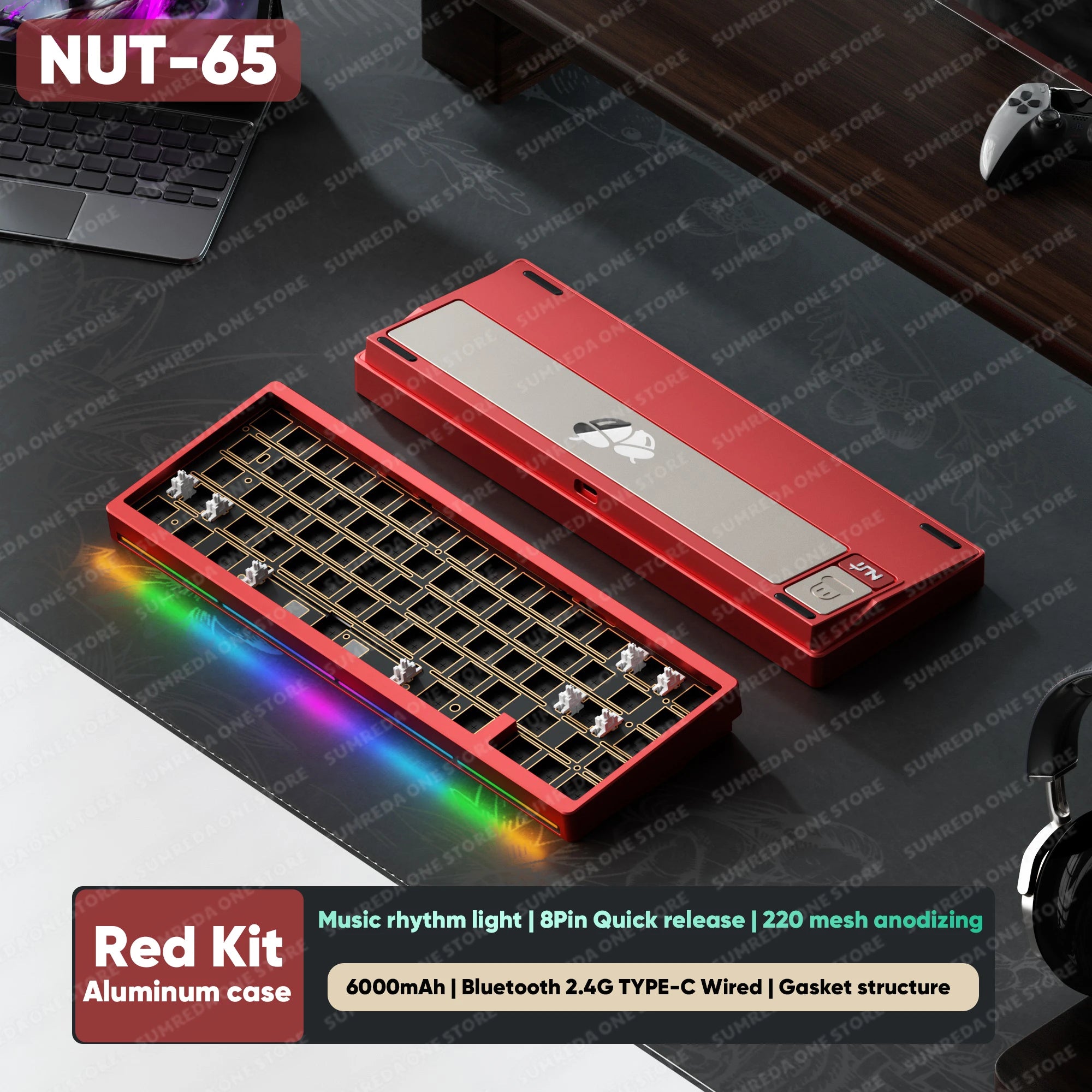WEIKAV NUT65 Mechanical Keyboard Kit 68% layout Aluminium Gaming Keyboard BT 2.4G Wired Gasket RGB Quick Disassembling QMK/VIA