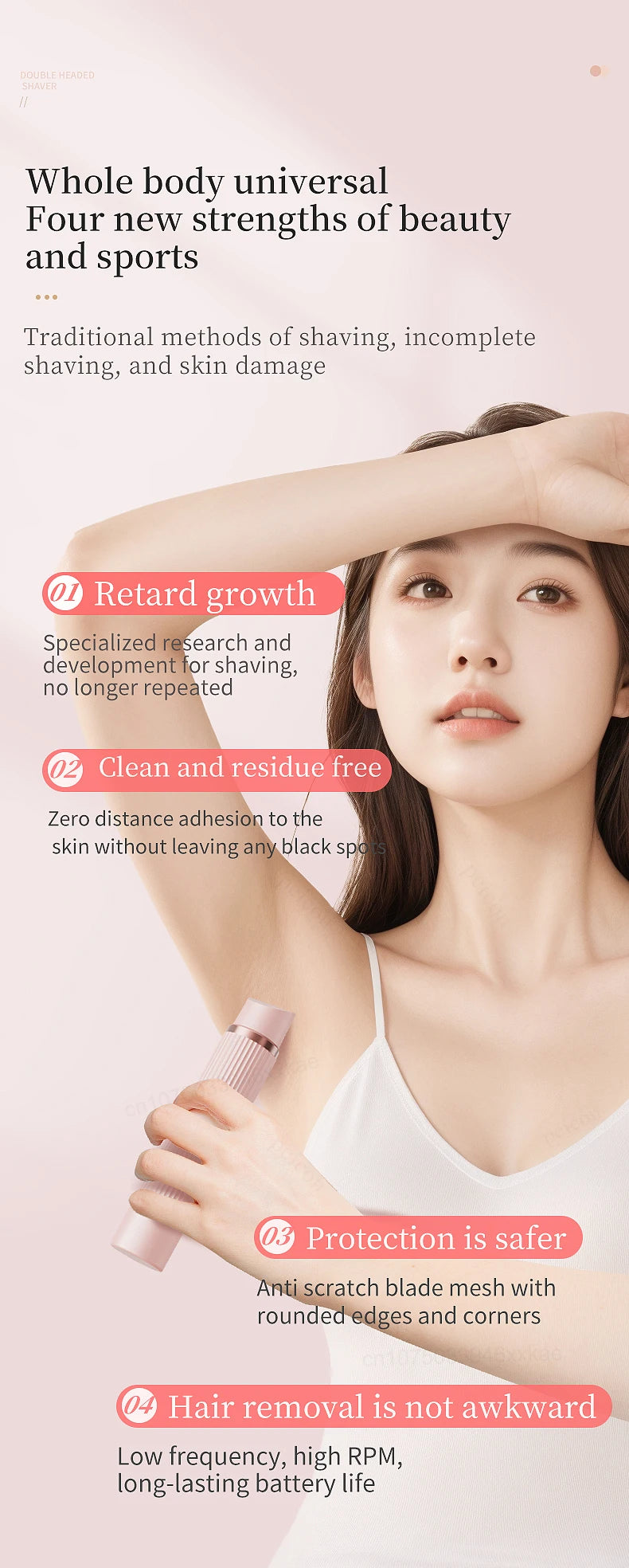 Electric Shaver for Women Bikini Trimmer Facial Mustache Hair Removal Razor Ladies Face Underarm Legs Electric Painless Epilator
