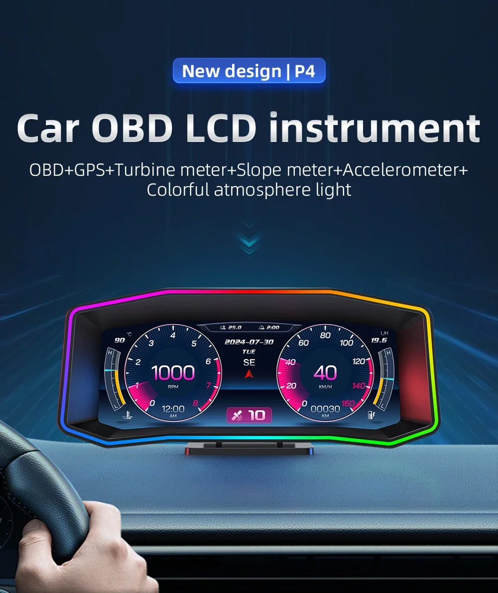 Newest P4 Car OBD2 Head Up Display For HUD On Board Computer Digital Overspeed Alarm Universal Auto Electronic Accessories Smart