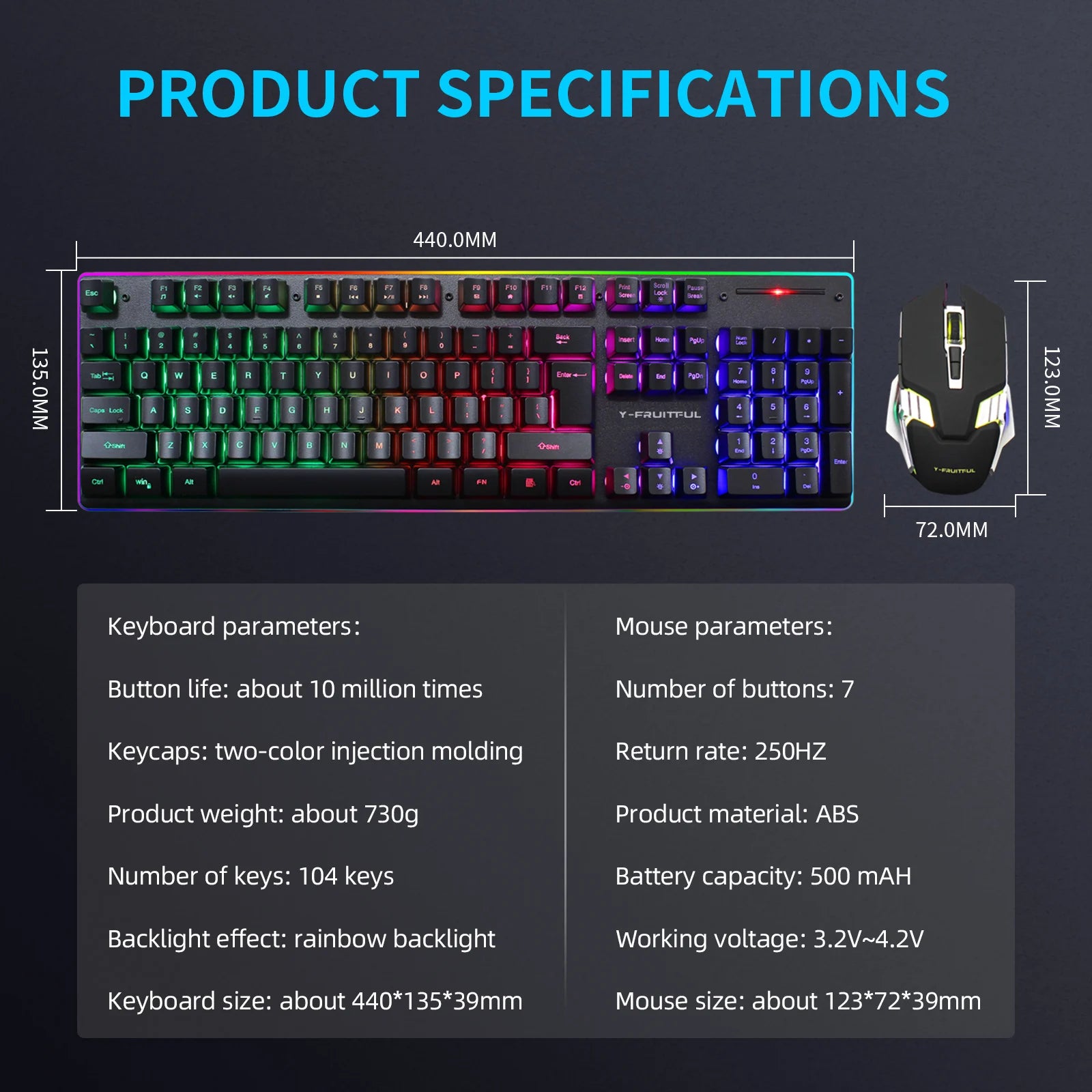 KM99Gaming Mechanical Keyboard Feel Rainbow LED Backlight USB Keyboard and Mouse Set Ergonomic for PC Laptop Computer Gamer