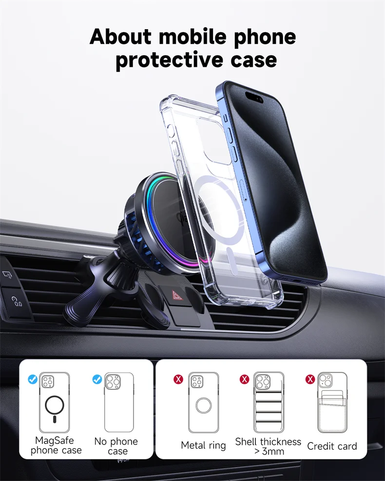 HaaYot QI2 Ice Cooling 25W Magnetic Wireless Car Charger RGB Fast Charging Car Phone Holder Stand For Magsafe iPhone 17 16 15 14