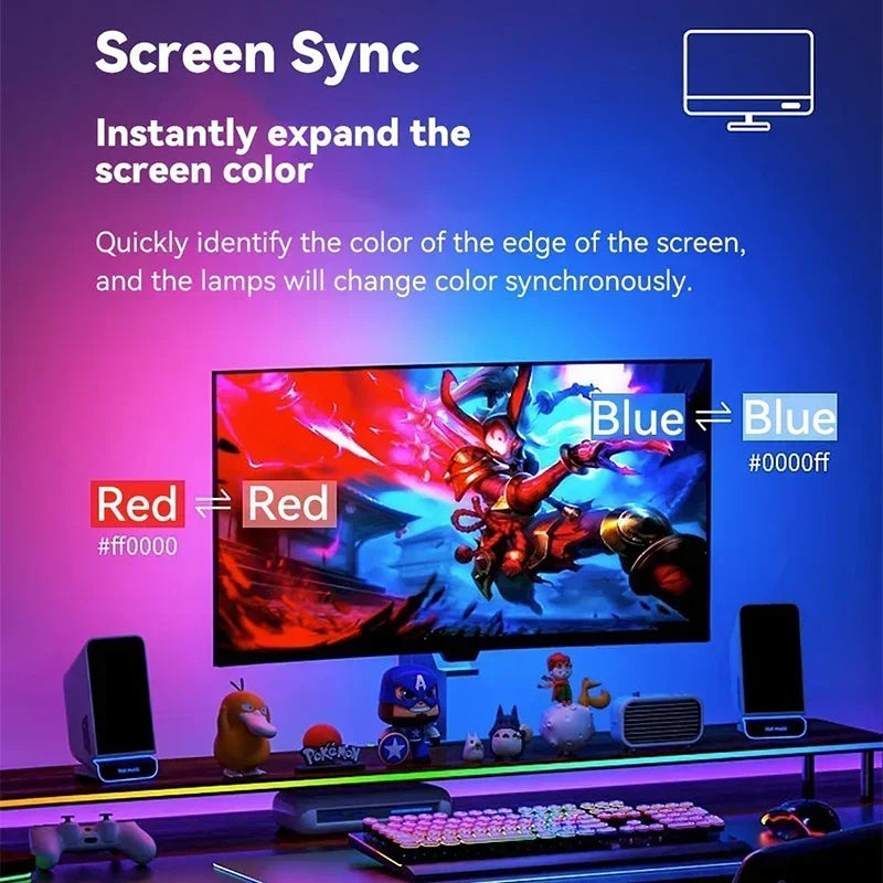 Smart Gaming RGB Backlight Ambient Lights Display Lighting Streaming Colourful LED Strip Light for Gaming Desktop Screen Sync