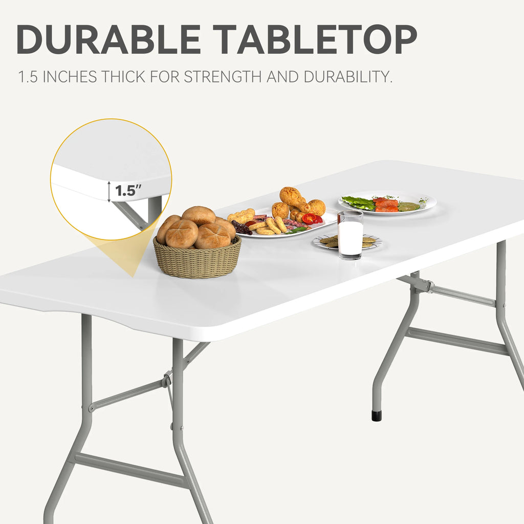 YITAHOME White 6ft Folding Table - Waterproof Heavy Duty 180x75cm for Camping/BBQ/Picnic, Portable with Carry Handle