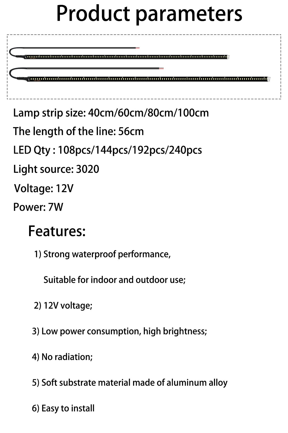 Car Side LED Light,17.8''-39.4'' Exterior Aluminum PCB Waterproof Work light strip, Night camping light strip, Indoor deco 2pcs