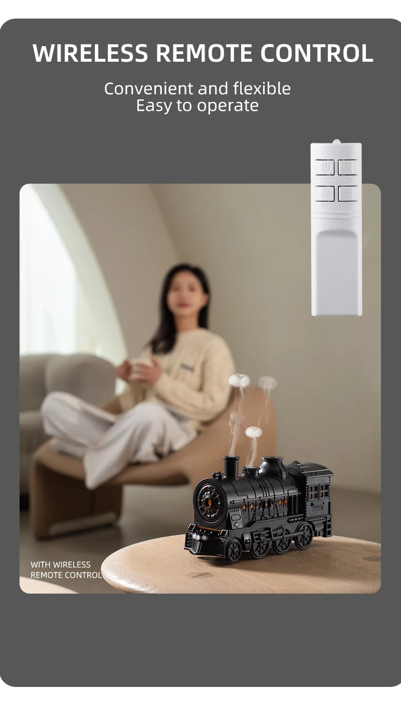 Essential Oil Diffuser Train Humidifier 300ml Two Mist Modes Aromatherapy Diffuser Two-color Lighting Humidification for Home