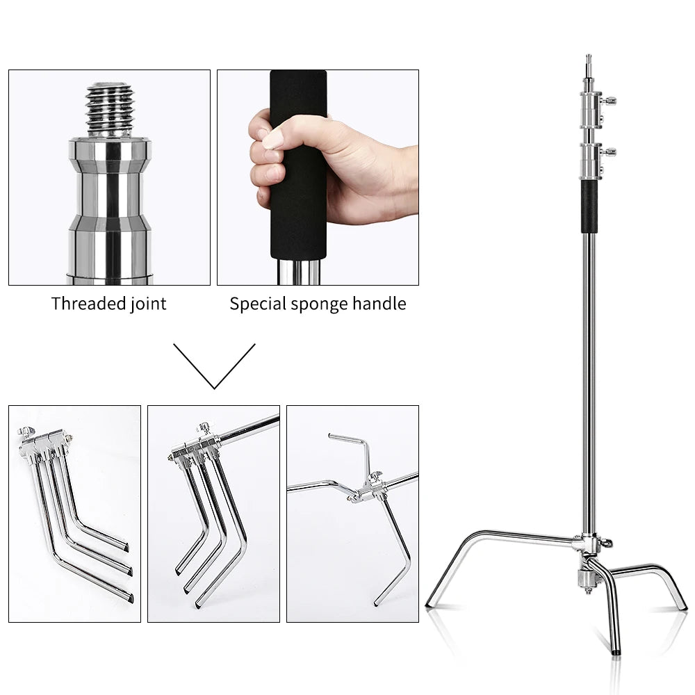 Photographic Equipment Professional Stainless Steel 2.6-3.3m Heavy Duty Light C Stand Studio Softbox Heavy Duty Tripod Carrybag