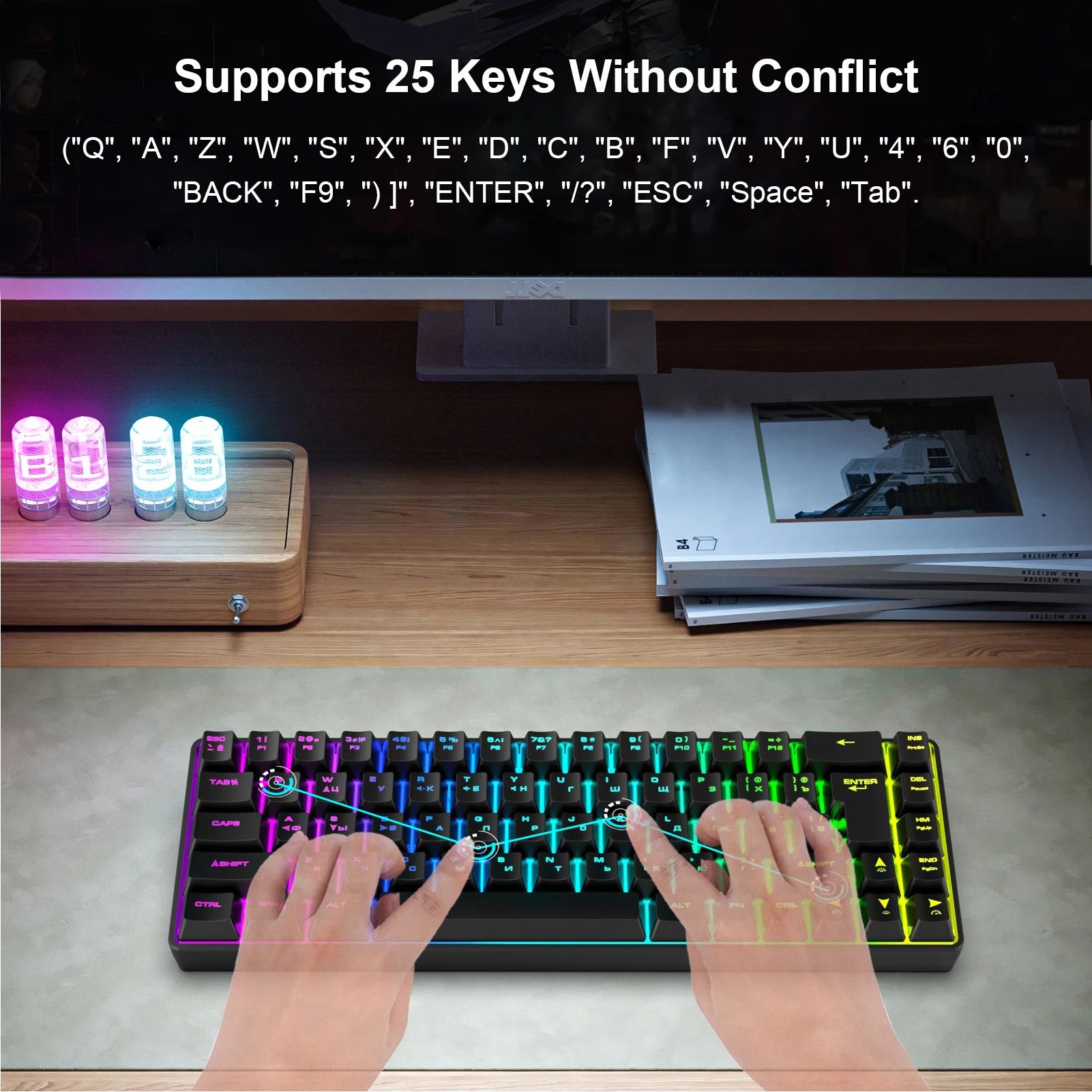 68-Key Russian English Mechanical Gaming Keyboard Dual Language Keyboard RGB Backlit Gaming Mechanical Keyboard for Gaming
