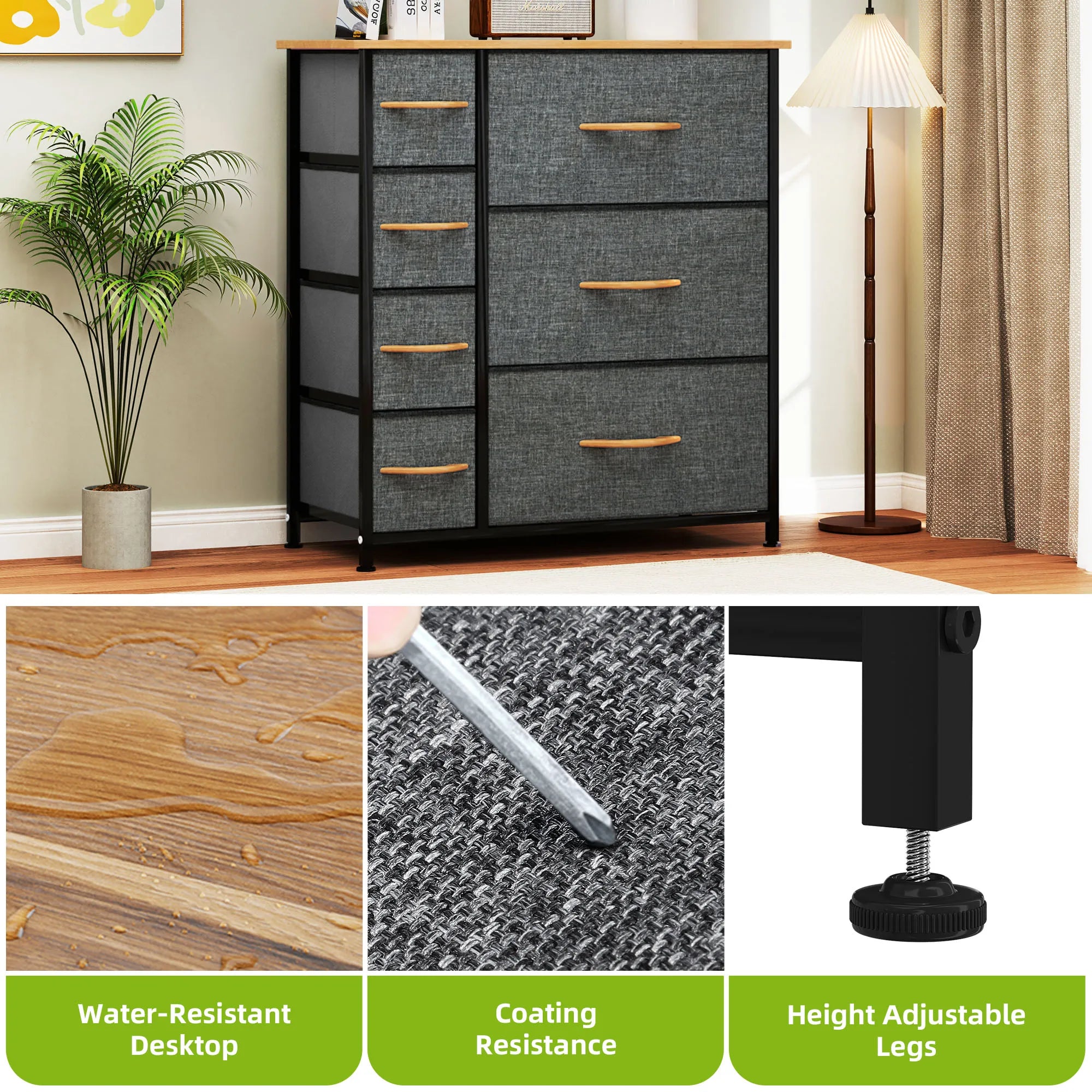 YITAHOME 7-Drawer Fabric Dresser - Steel Frame & Wood Top w/Easy-Pull Bins, Storage Organizer for Bedroom, Living Room, Closet