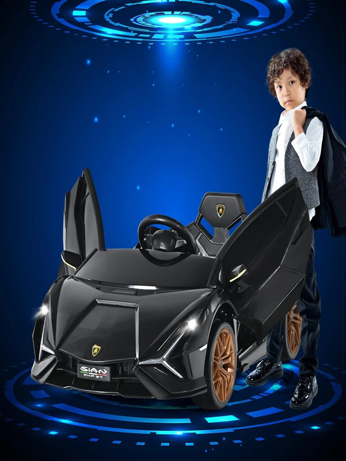 12 V Lamborghini Children's Electric Car, with 2.4 G Remote Control, with Radio, Music and LED Headlights, for Age 3–8 Years
