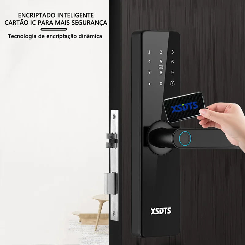 Electronic Smart Door Lock With Biometric Fingerprint Smart Card Password Key Unlock USB Tuya APP Emergency Charge lock For home