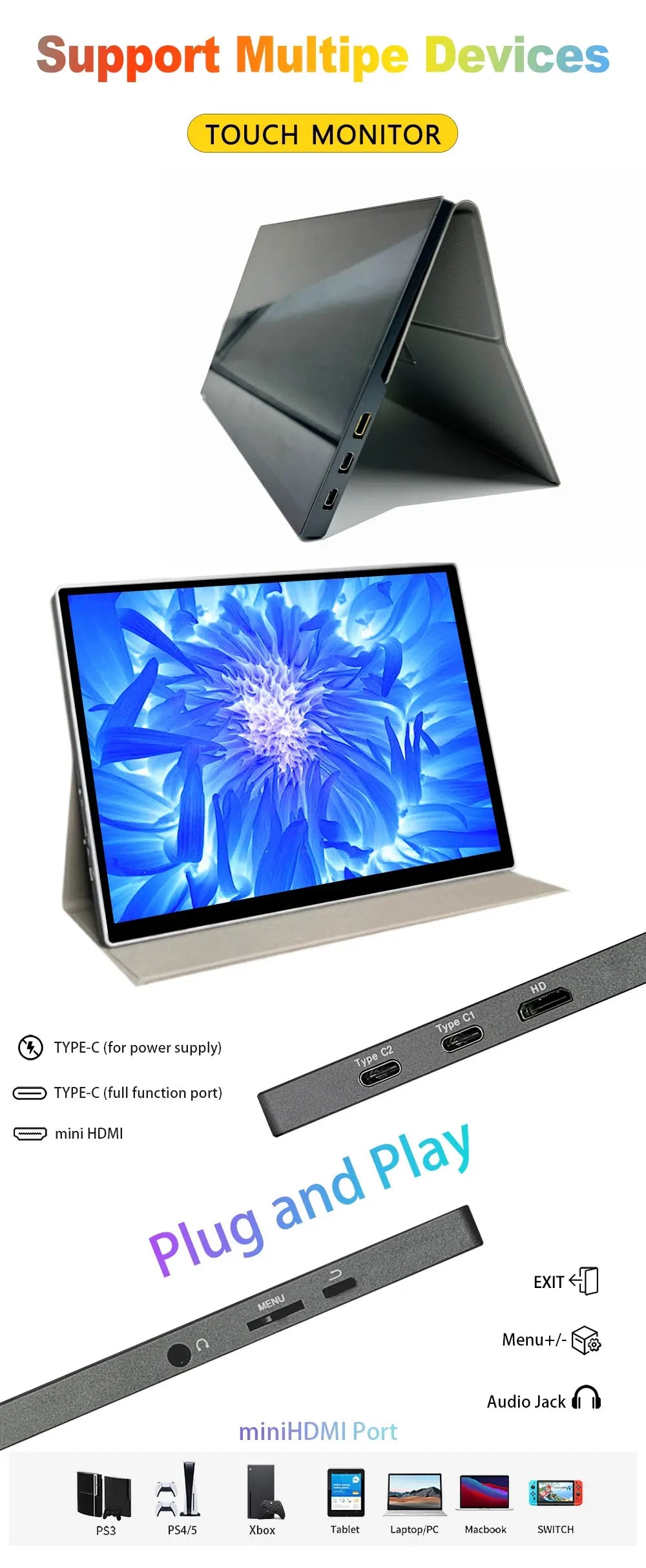10.1/10.5Inch Portable Monitor HDMI-Compatible Laptop second screen Gaming Extended Display For Switch/PS4/Xbox/ZGYNK