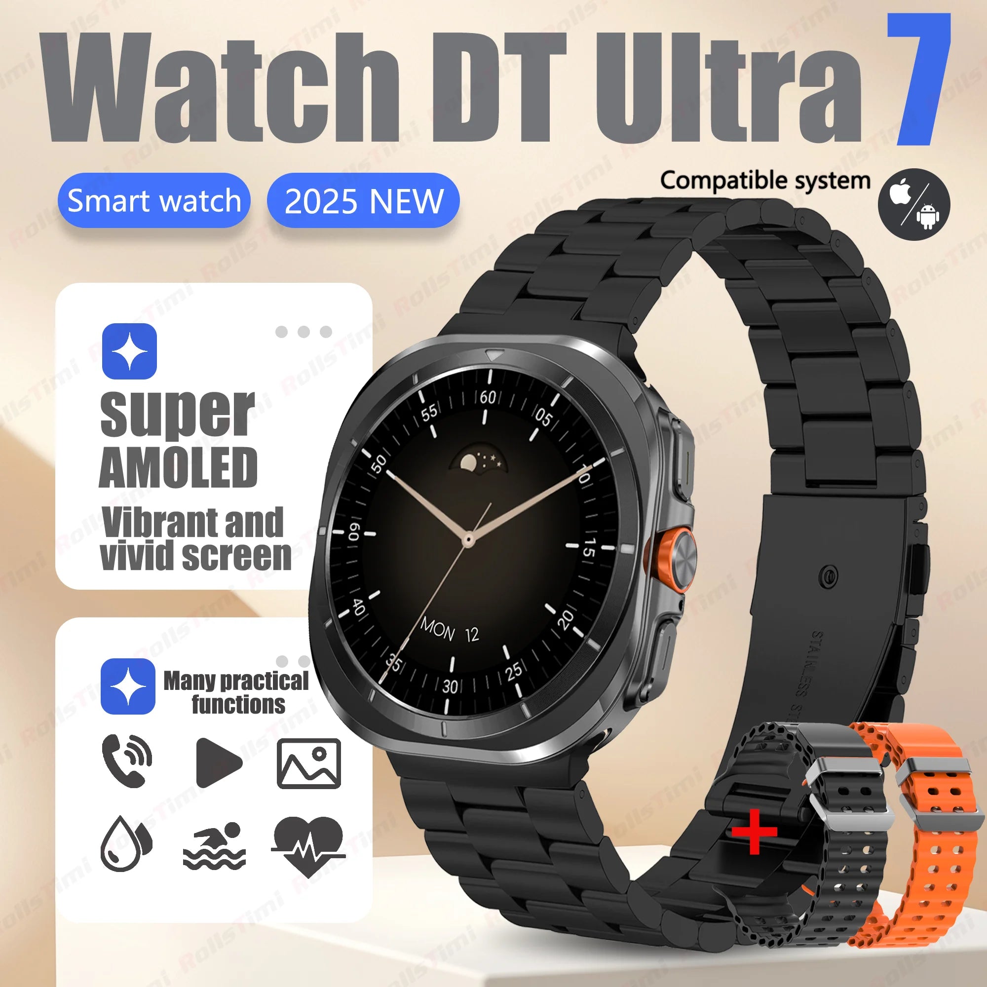 Smart Watch 7Ultra for Men ChatGPT Compass NFC 360*360 AMOLED Screen Heart Rate Monitor Bluetooth Call IP68 Waterproof Smartwat