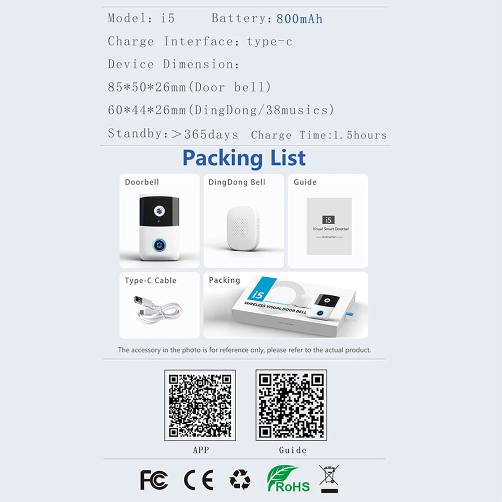 WiFi Wireless Video Doorbell IR Night Vision Doorbell Camera Smart Door Bell for Home Security Alarm System