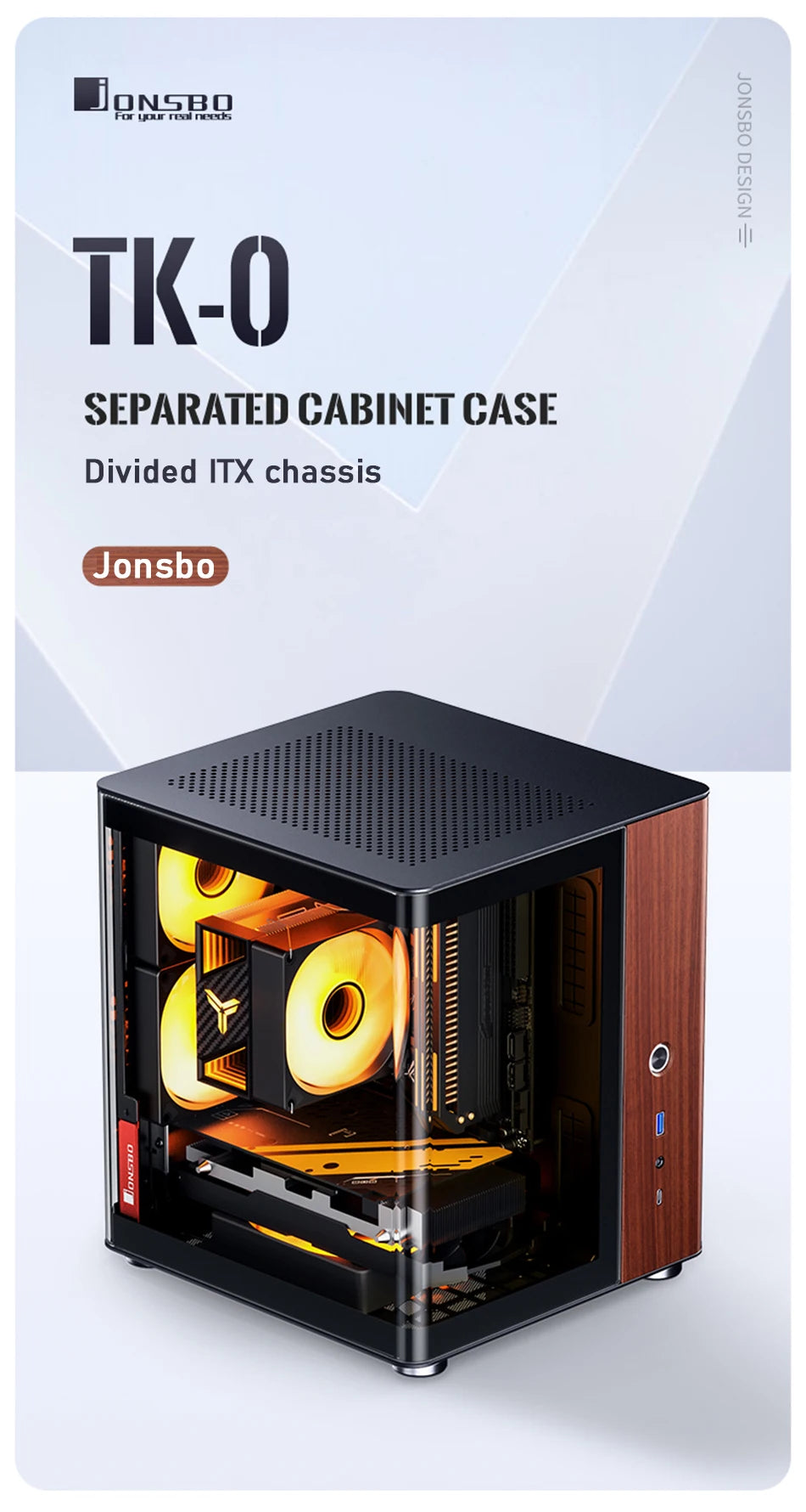 Jonsbo TK-0 ITX Sea View Room Case Separated Cabinet Dual-Curved Glass Aluminum Solid Walnut Wood Compact Desktop Chassis