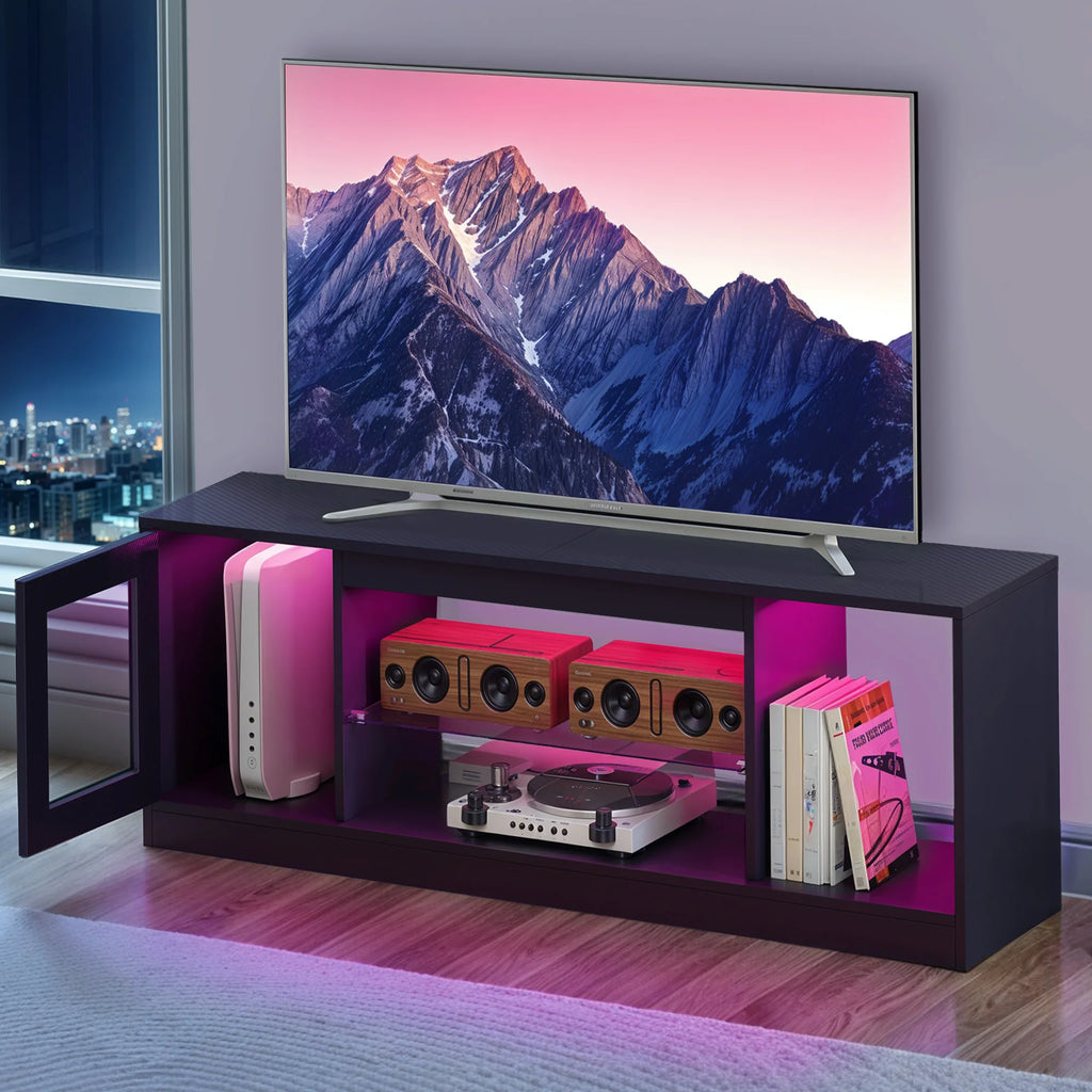 YITAHOME 65 Inch TV Stand - Modern Cabinet with Open Glass Shelves for Living Room, Gaming & Hallway