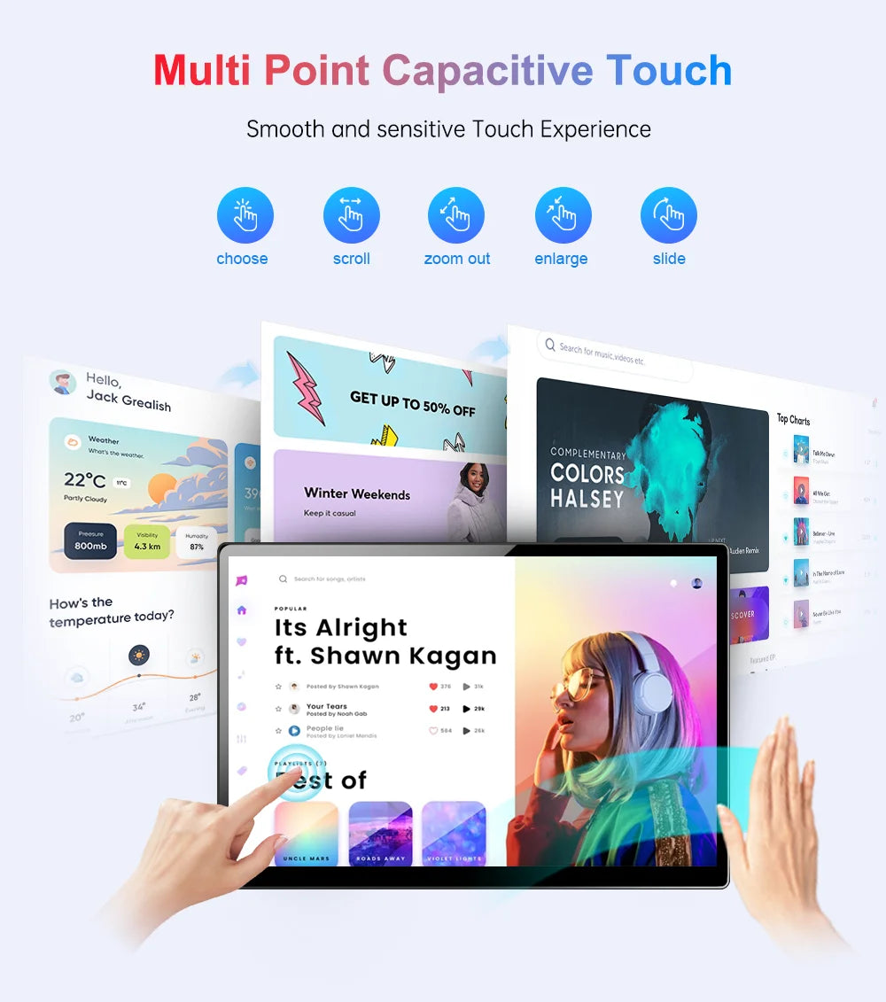 14 inch Portable Monitor Touch Screen with 1920X1200 IPS Office Computer Second Display for Laptop Phone CCTV DIY Car Syteam
