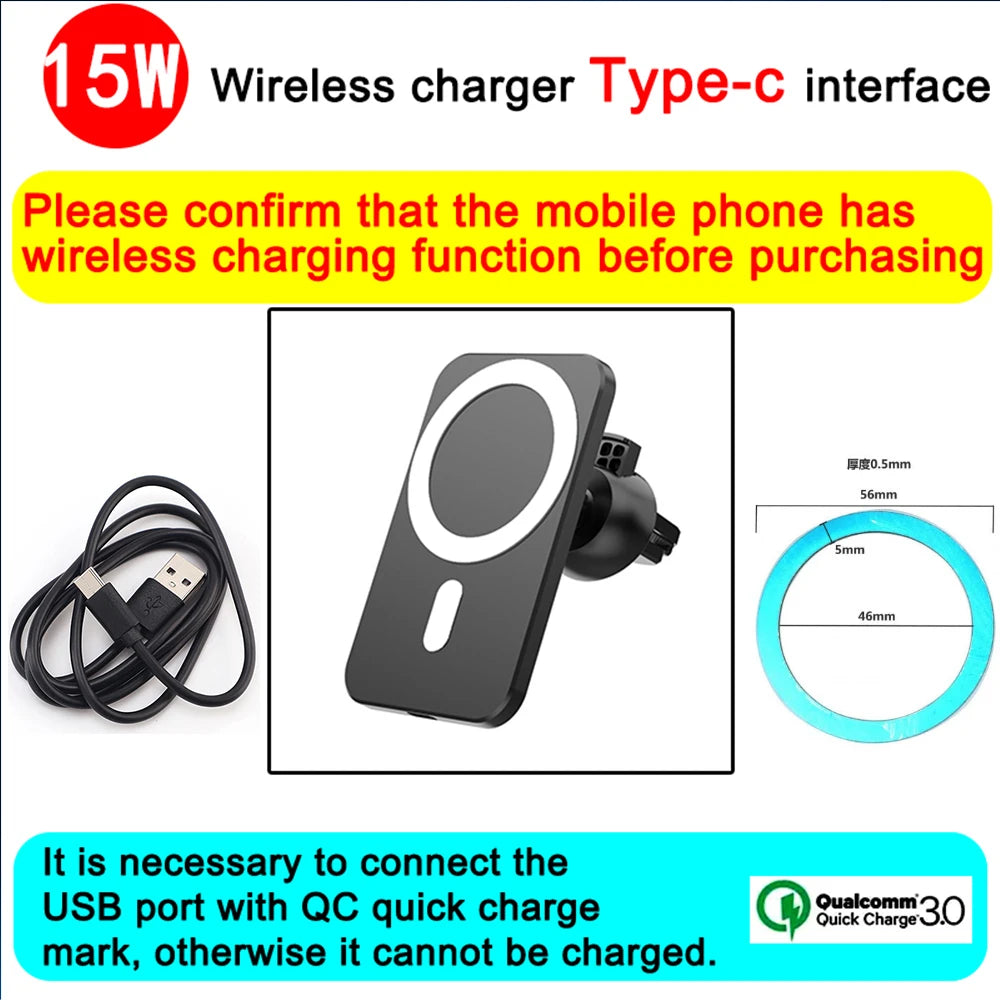 Magnetic Wireless Car Charger Air Vent Clip Phone Holder For Magsafe iPhone17 16 15 14 13 12 Pro Max Fast Car Charging Stand