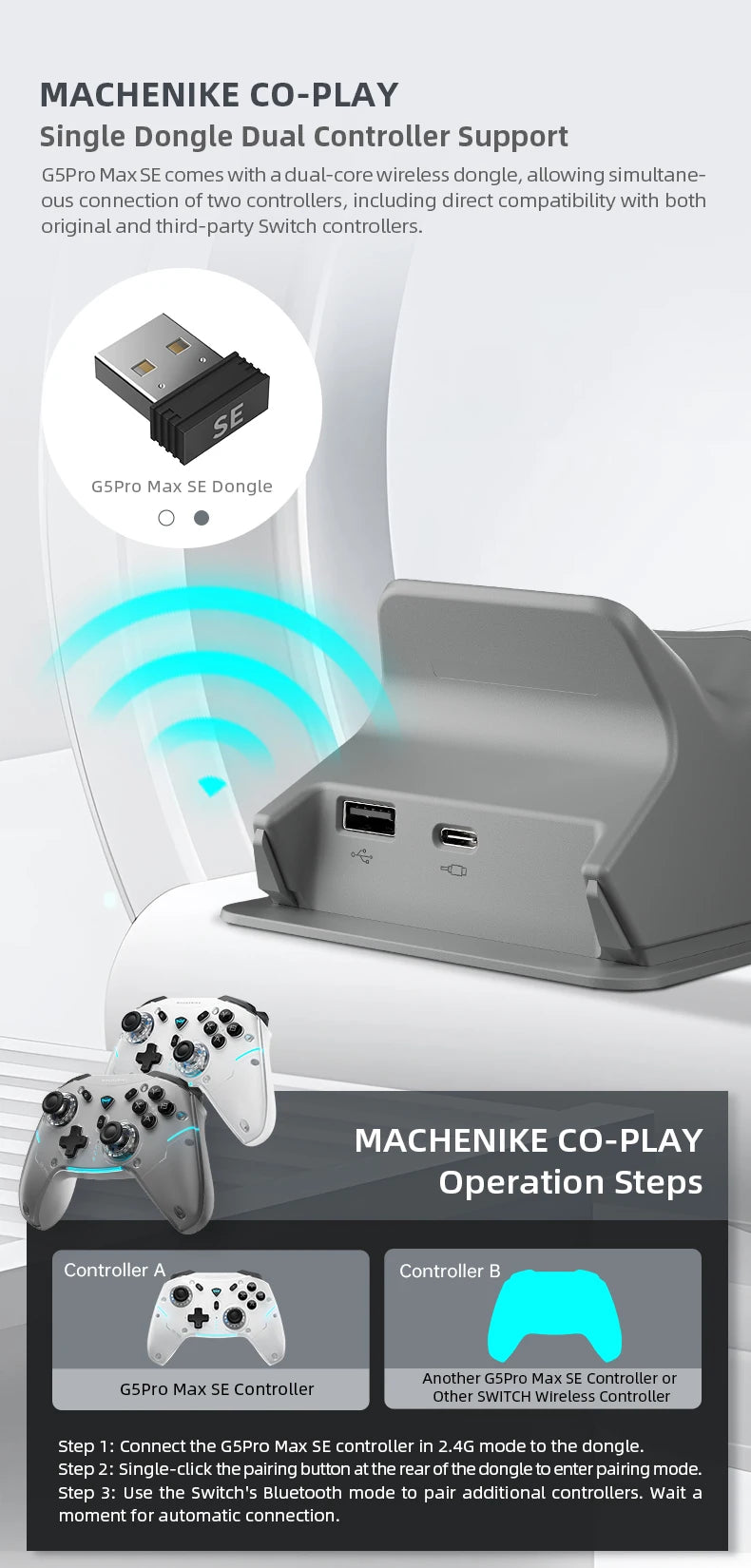 MACHENIKE G5Pro Max SE Gaming Controller Charging Dock Optional Hall Effect Joysticks Triggers RGB Light Wireless Gamepad