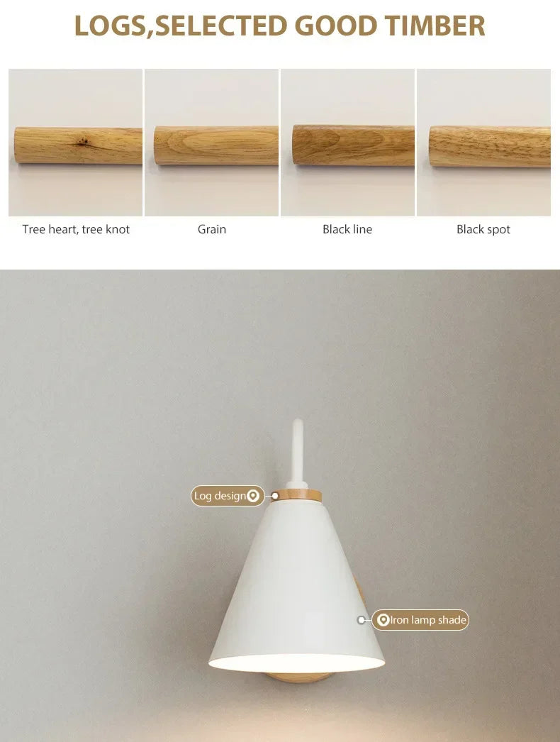 Nordic Wall Sconce Light Fixture for Bedroom Bedside Living Room Lighting Luminaire Lamp Indoor Wooden decor retro