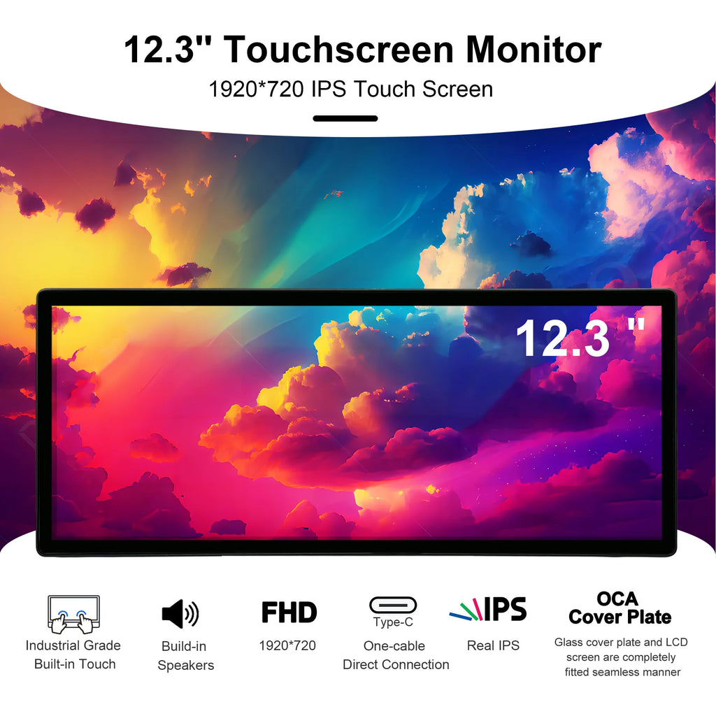 Wisecoco 12.3'' Touch Monitor Display IPS 1920x720 Portable Gaming Monitor for Raspberry Pi 5 4 3 Laptop PC GPU CPU Monitoring