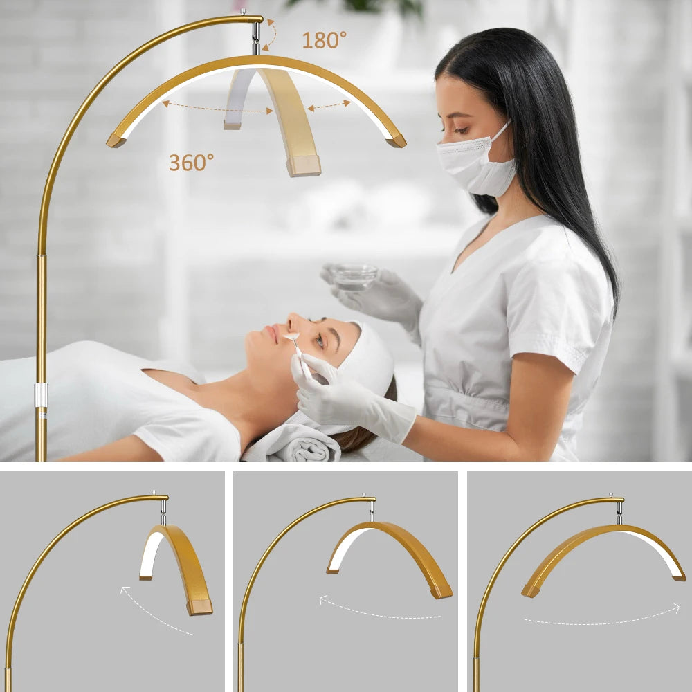 23INCH LED Half Moon Light Half Moon Adjustable Cold & Warm Lighting with Phone Holder for lash Facial Makeup Tattoo Skincare