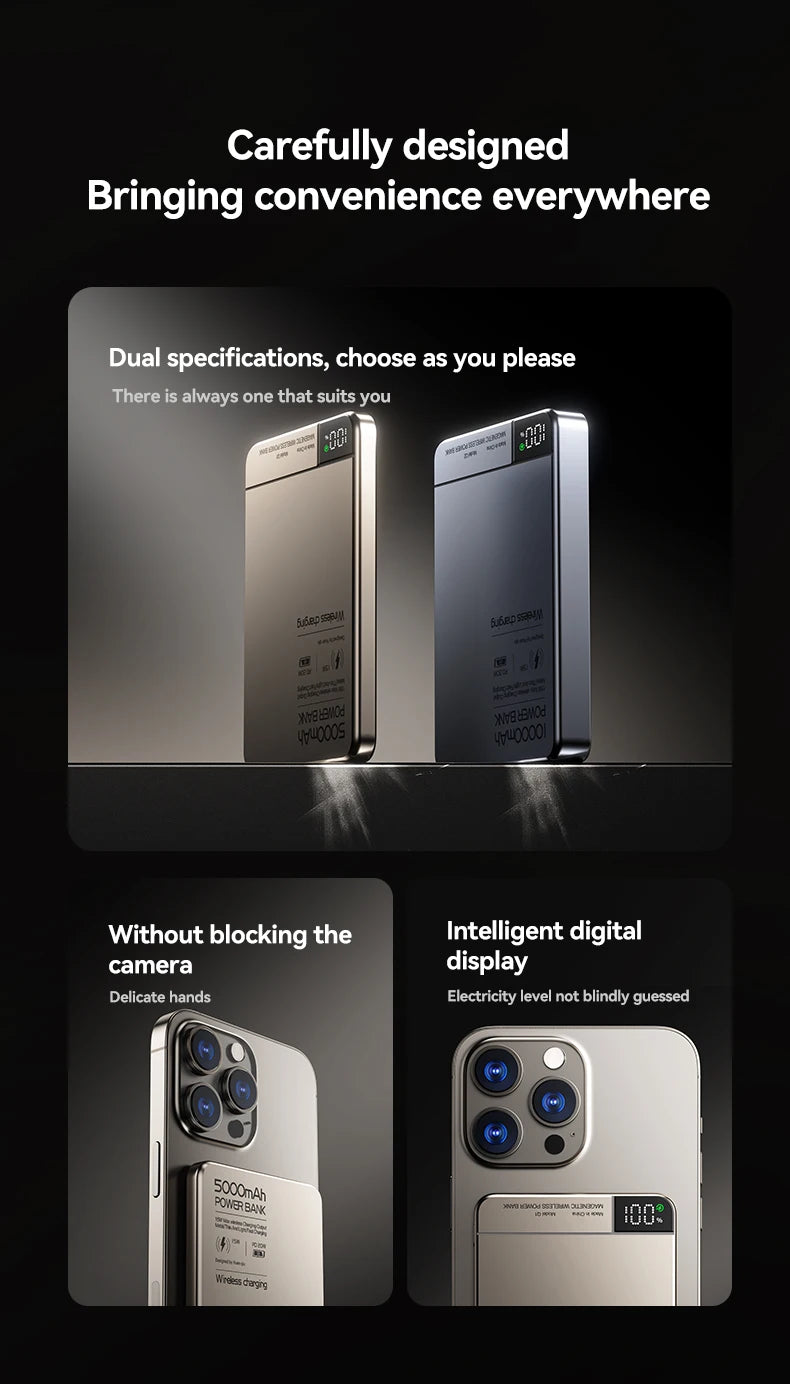 Travel Portable Wireless Magnetic Power Bank Fast Charging Ultra Capacity Digital External Battery PowerBank For Magsafe IPhone