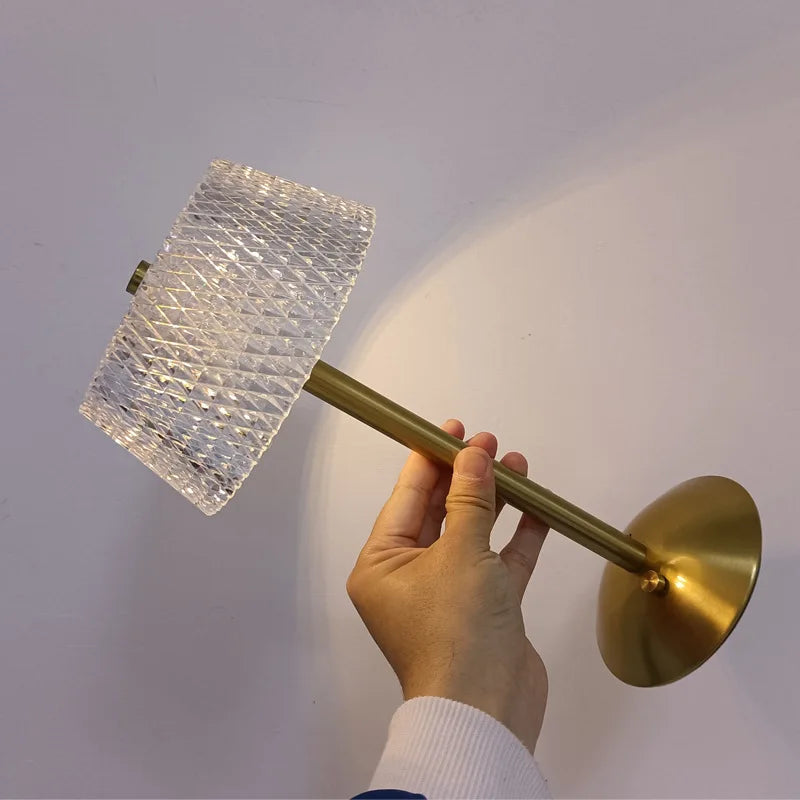 Nordic Crystal Rechargeable Table Lamp LED Bar Lamp Touch Dimmable Golden Desk Lamp Living Room Bedroom Hotel Lamp Bedside Lamp