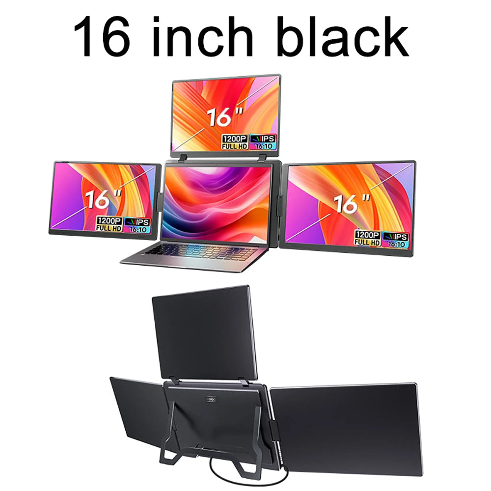 Triple Screen LCD Monitor for Laptop Portable FHD Display Secondary Notebook Monitor with Single Cable Sub Screen 14 inch