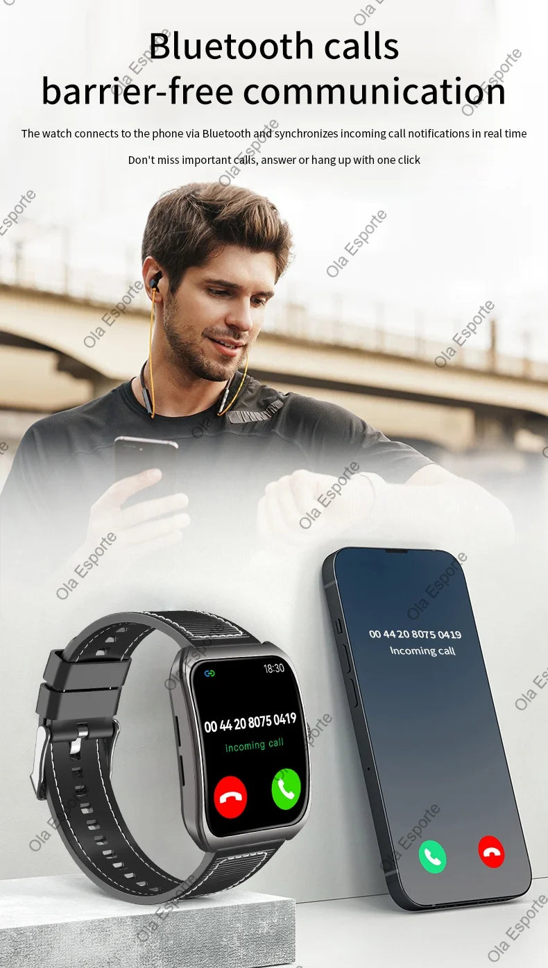 Smart Watch 2.01'' AMOLED Curved Screen IP68 Waterproof Bluetooth Call AI Vioce Assistant Fitness GPS Tracker Smartwatch for Men