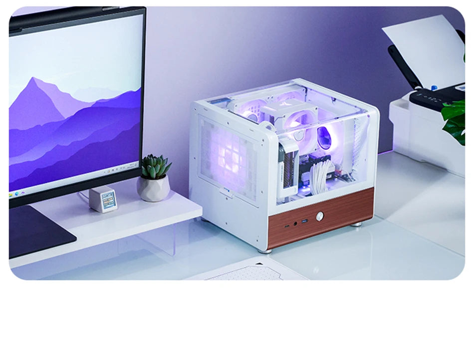 Jonsbo TK-0 ITX Sea View Room Case Separated Cabinet Dual-Curved Glass Aluminum Solid Walnut Wood Compact Desktop Chassis