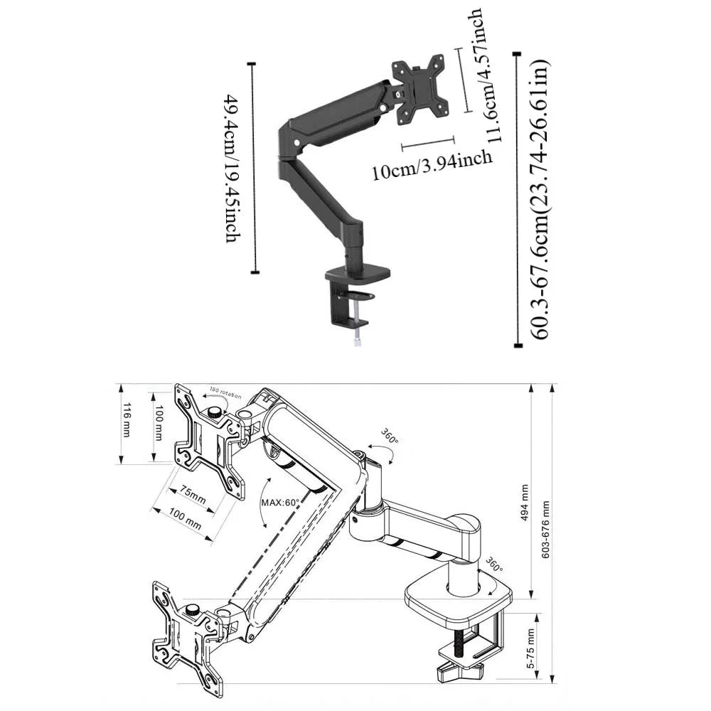 Desktop Mount Monitor Arm Stand with Tray Expandable Monitor Holder Ergonomic Universal Monitor Bracket Computer Monitor