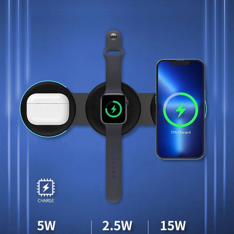 3 In 1 Magnetic Wireless Charger Stand For iPhone 14 13 12 Pro Max iWatch AirPods Station Dock MagSafe Fast Charging Station