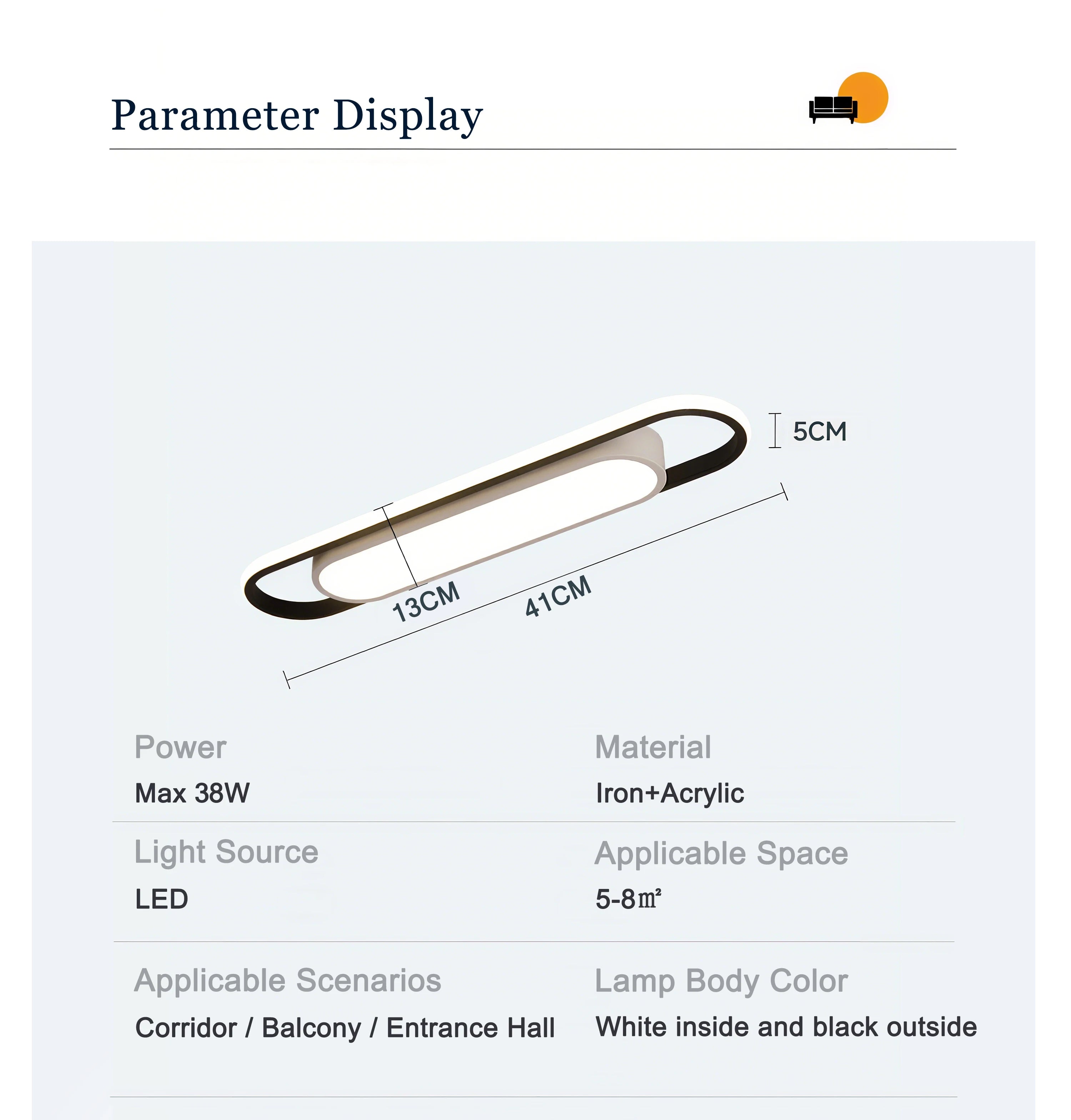 LED Ceiling Light 220V 41CM Rectangular Strip Light Modern Minimalist Home Decor Corridor Light for Stairwells Entrance Balcony