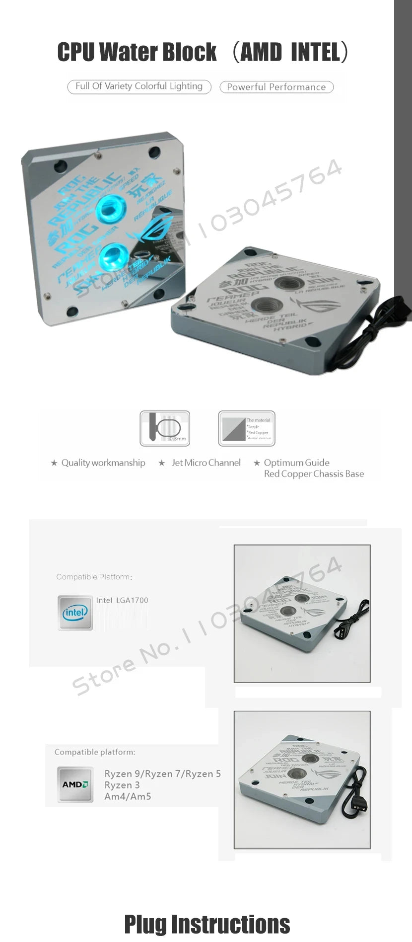 Mirror CPU Water Block 1700 Surface ROG 5V MB RGB SYNC Watercooler LGA1700 AM4 AM5 Platform Customized Available