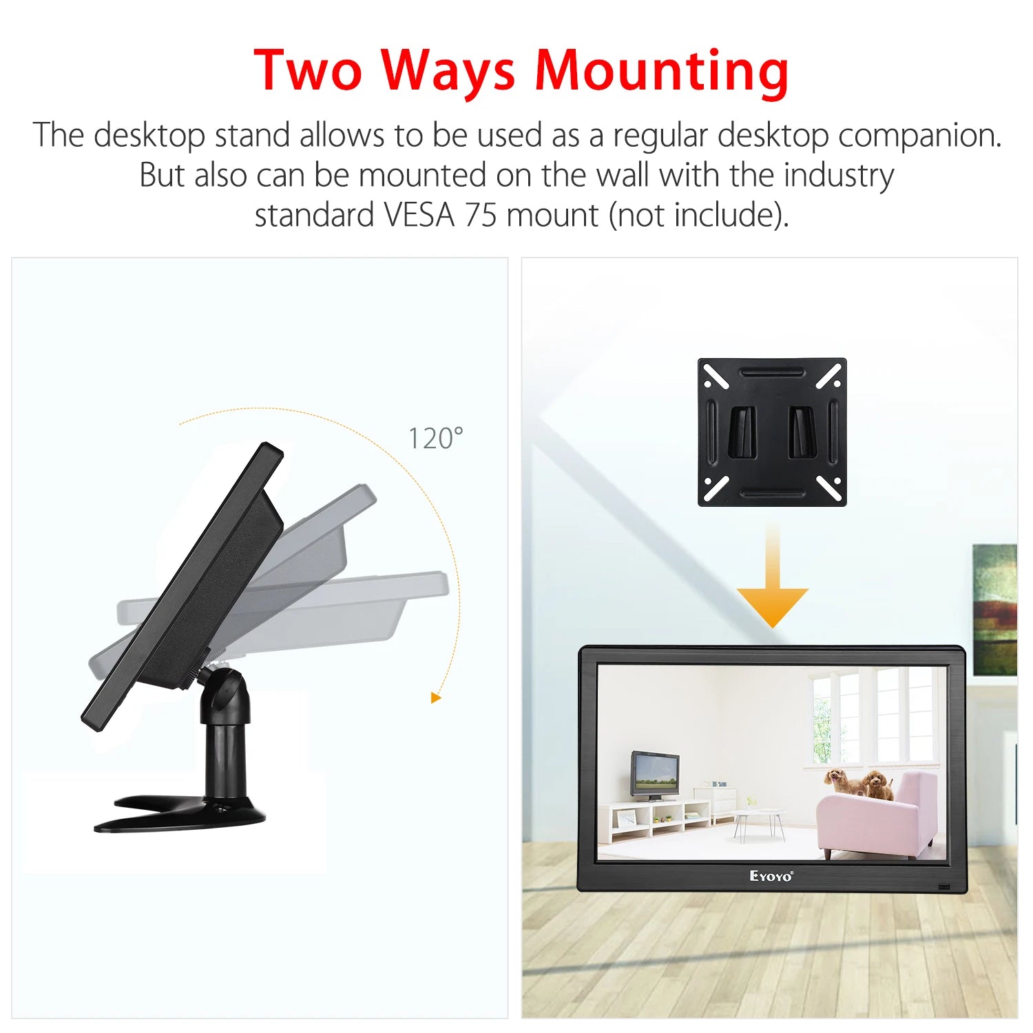 Eyoyo 12 Inch CCTV Surveillance Security Monitor HD 1920*1080 IPS LCD Home Office Desktop Display With Speaker VGA BNC USB Input