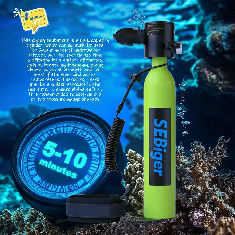 SEBIger 0.5L Diving diving tank Set and Full Face Mask for Beginner Swimmers,5-10 minutes underwater,Reusable,outdoor traveling
