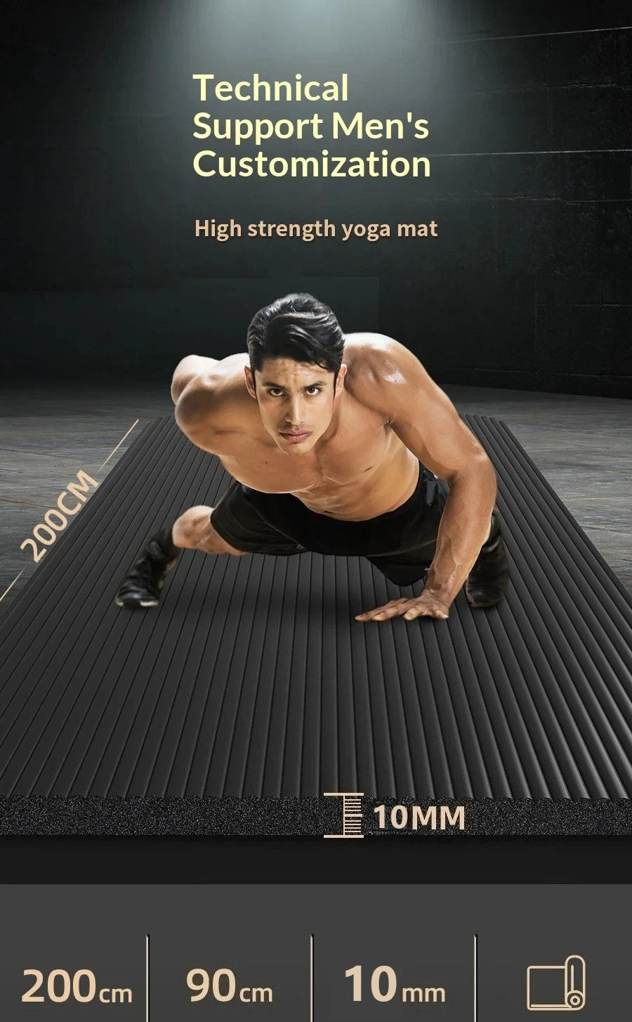 10MM Non Slip Extra Thick Yoga Mat High Density Fitness Exercise Mat Home Workout Pilates Beginner Men Women Eco Friendly Black