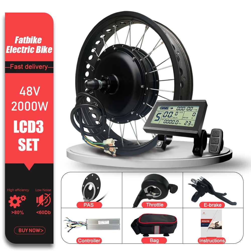 48V 2000W Electric Fat Bike Kit 20 24 26inch 4.0Tyre Brushless Non-gear Rear Hub Motor Wheel  Dropout 190mm For Snow eBike kit