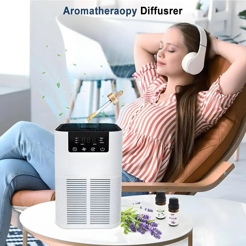 Home Air Purifier for Bedroom, Removes Smoke, Pollen, Dandruff, Hair Odor, with Sleep Mode Speed Control, Can Add Aromatherapy