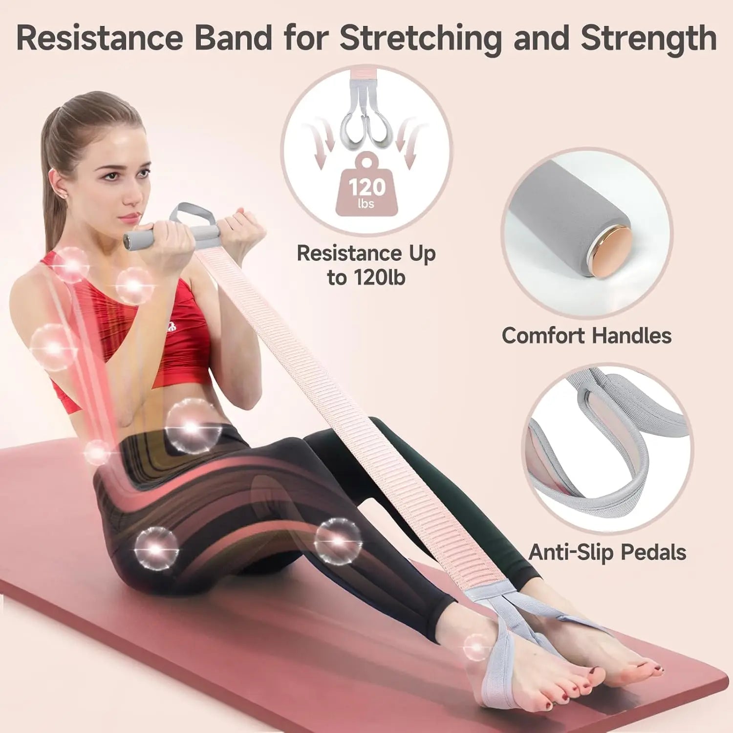 Yoga Resistance Band Anti-Broken Elastic Sit Up Pull Rope for Strength Training Portable Unisex Resistance Exercise Bands