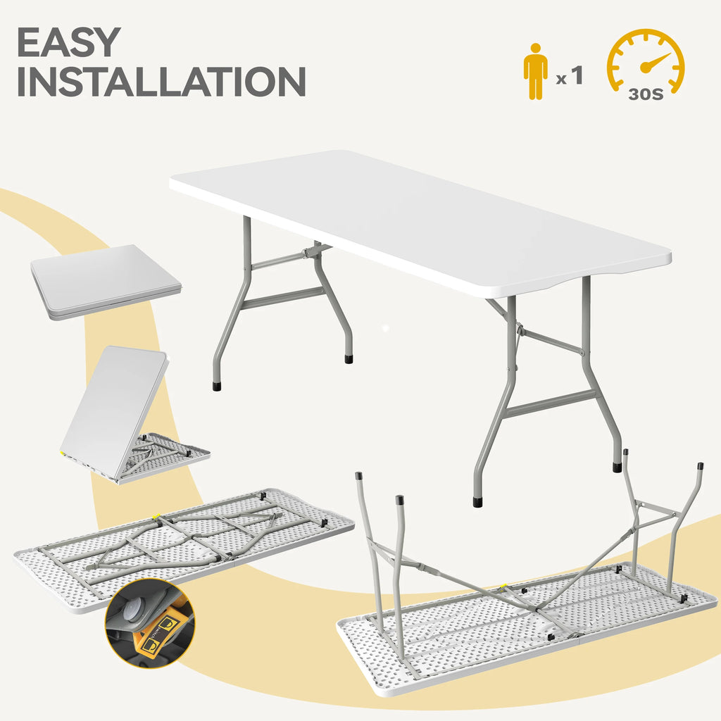 YITAHOME White 6ft Folding Table - Waterproof Heavy Duty 180x75cm for Camping/BBQ/Picnic, Portable with Carry Handle