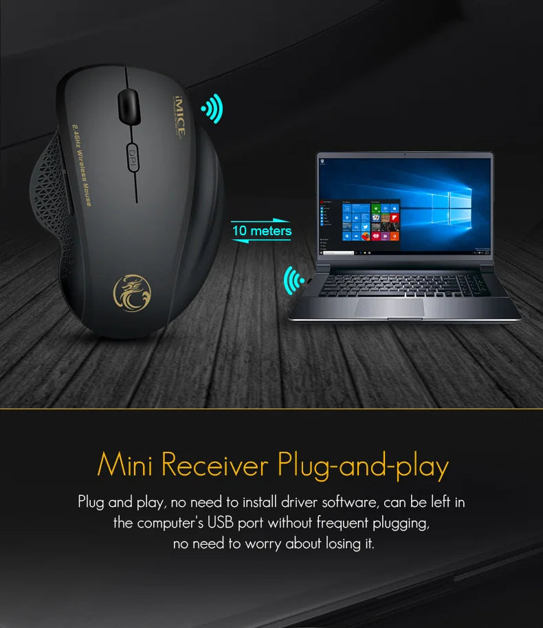 Wireless Mouse 2.4G 1600DPI Portable Gaming and Office Mouse Ergonomic Smart Power Saving for Macbook PC Gamer Laptop Win7/8/10