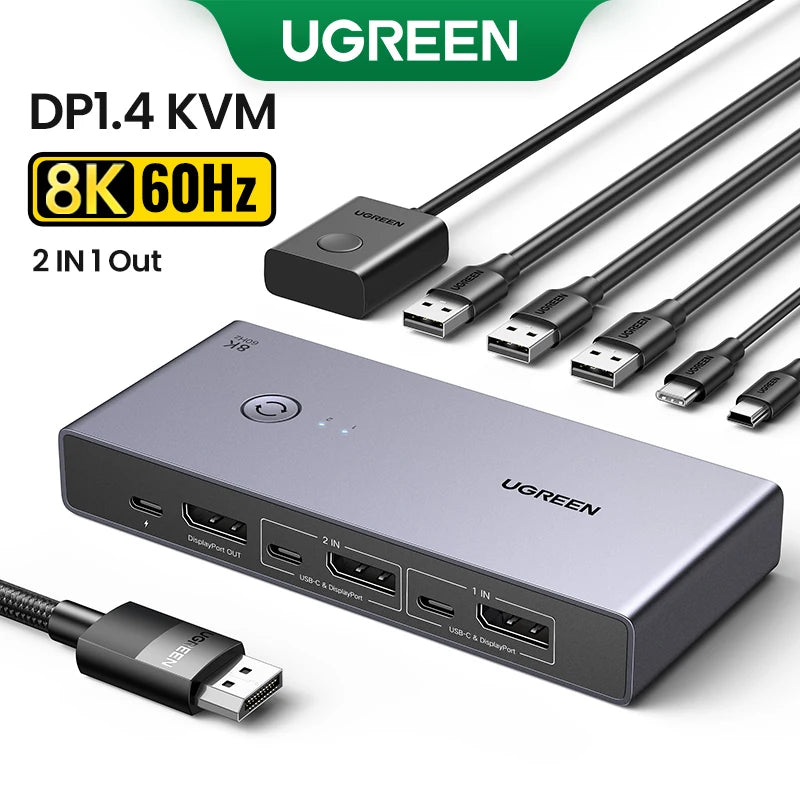 UGREEN DisplayPort 1.4 Switch 8K 60Hz DP Switch 2 PCs Sharing Monitor Keyboard Mouse Printer for Office Gaming